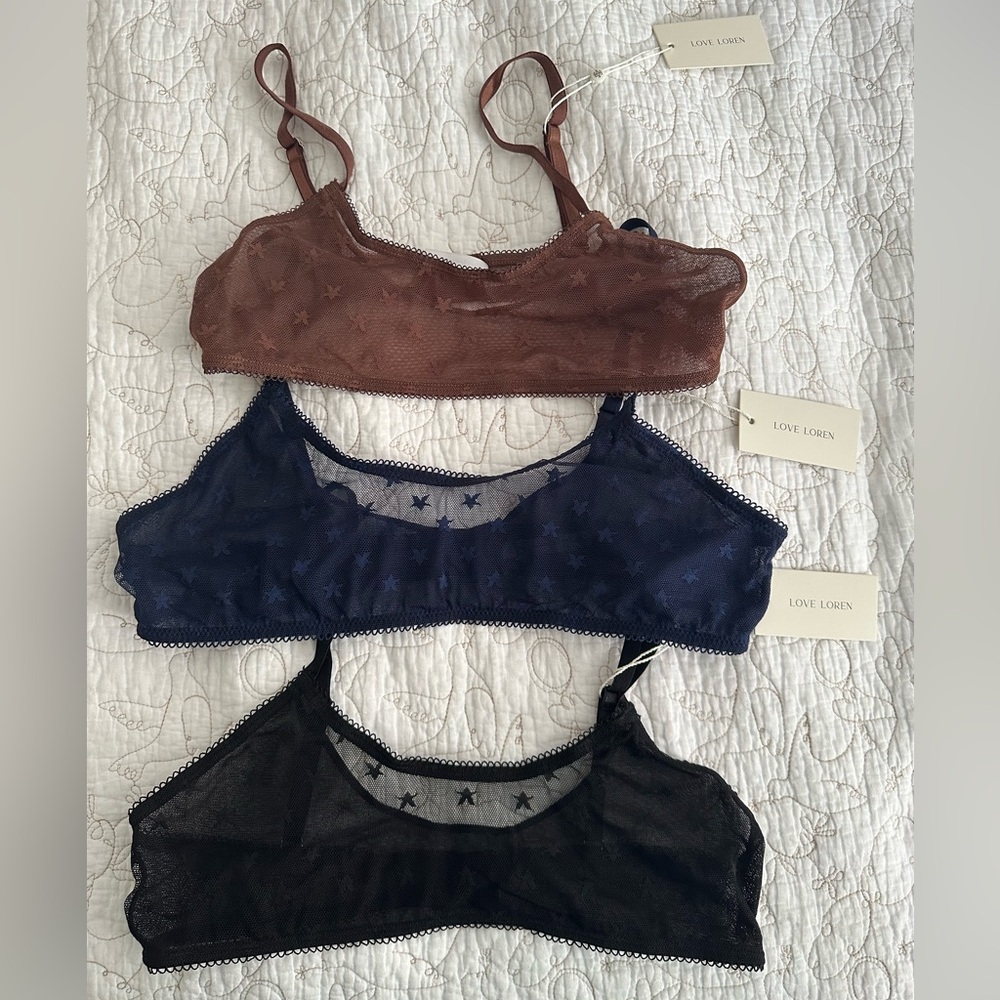NWT Star Mesh Bralette Bundle - Brown, Navy, Black (3-Pack)